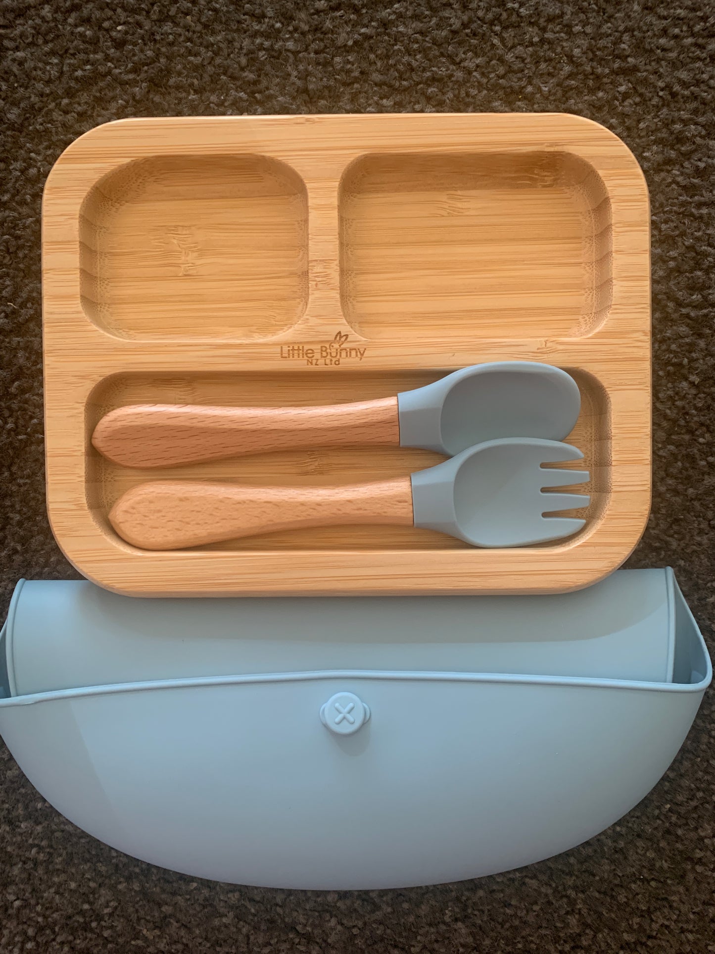 **50% OFF at Checkout. Square Bamboo Plate, Spoon&Fork with Bib