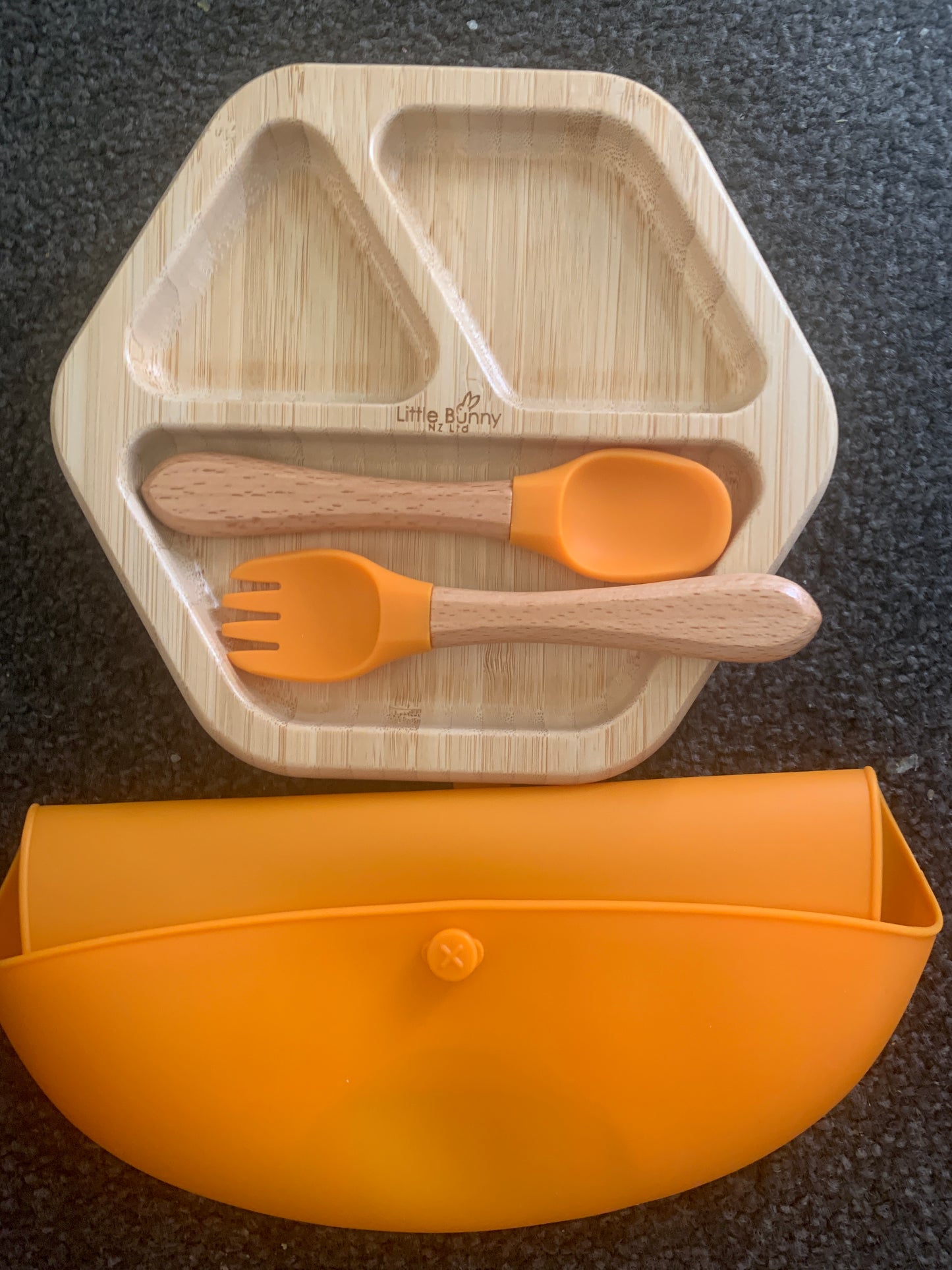 **50% OFF at Checkout. Hexagon Bamboo Plate, Spoon&F ork with Bib set