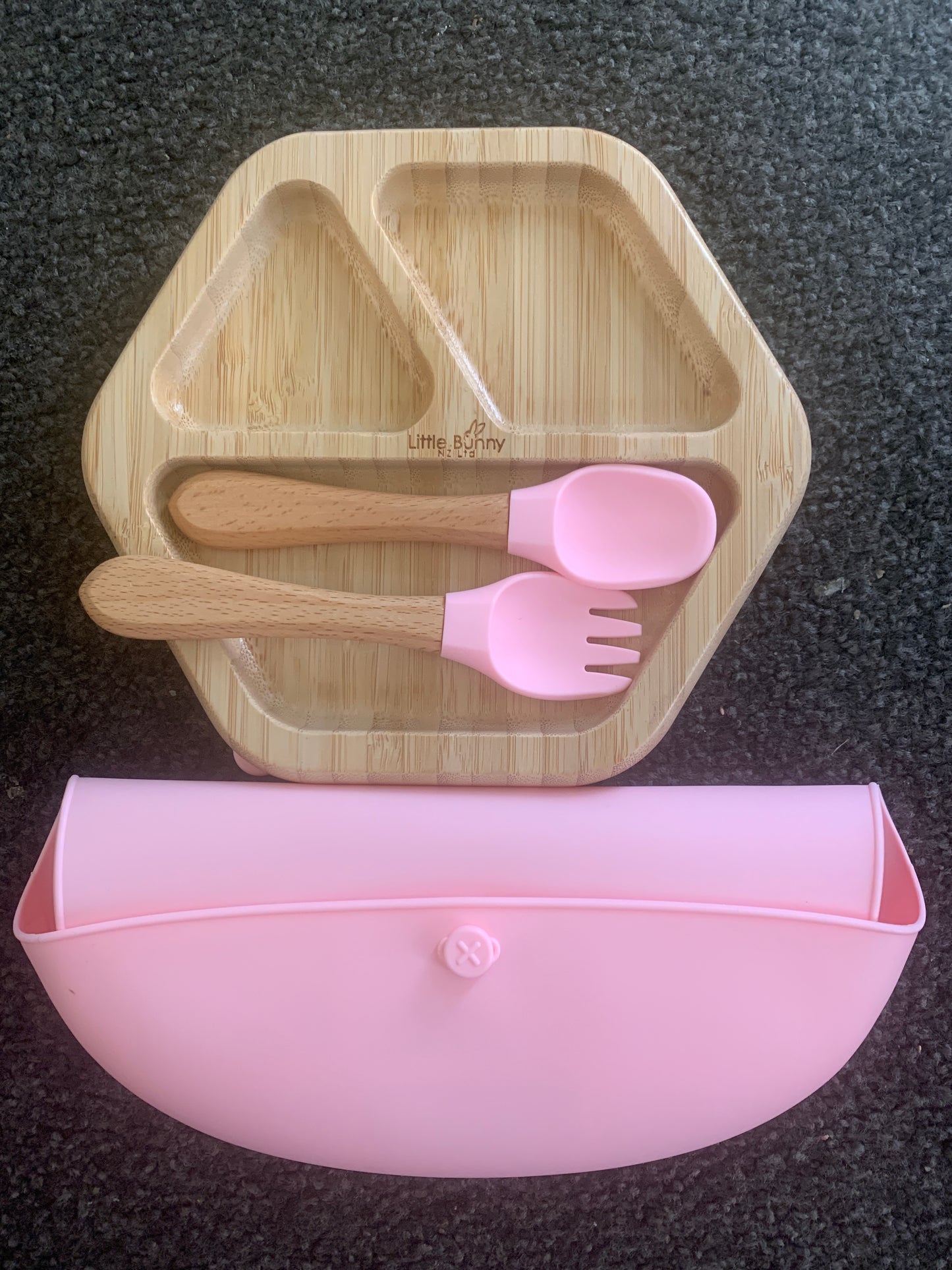 **50% OFF at Checkout. Hexagon Bamboo Plate, Spoon&F ork with Bib set