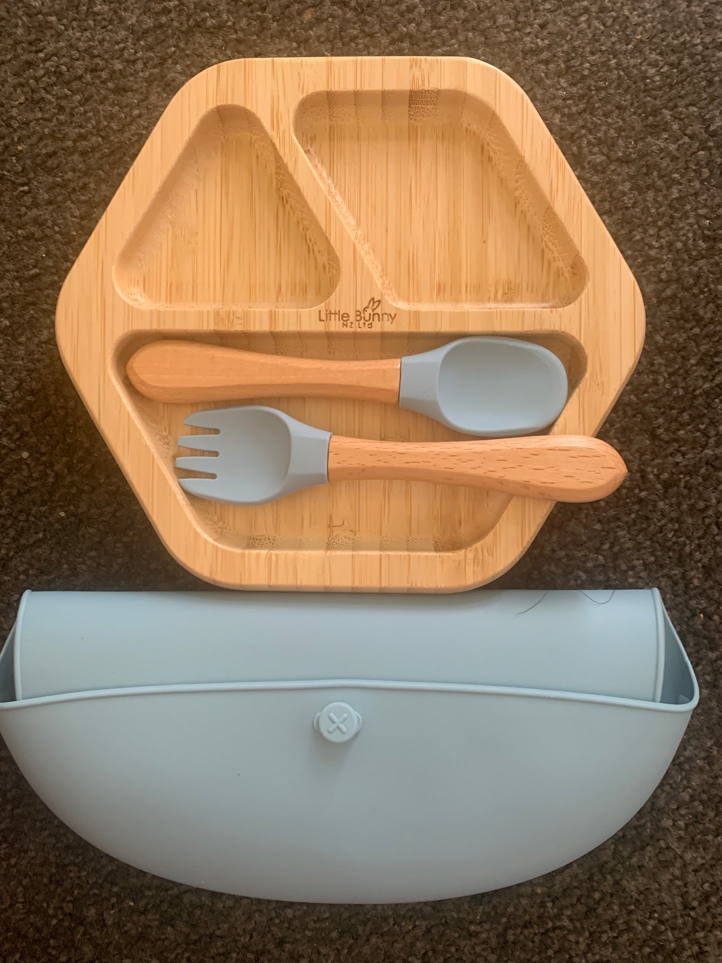 **50% OFF at Checkout. Hexagon Bamboo Plate, Spoon&F ork with Bib set