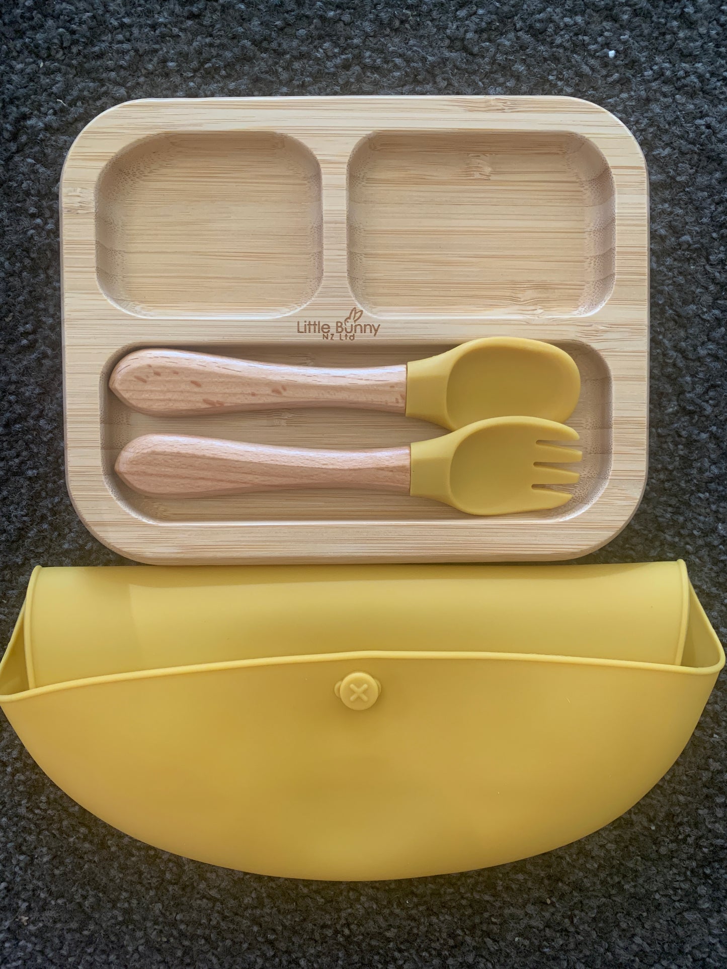 **50% OFF at Checkout. Square Bamboo Plate, Spoon&Fork with Bib