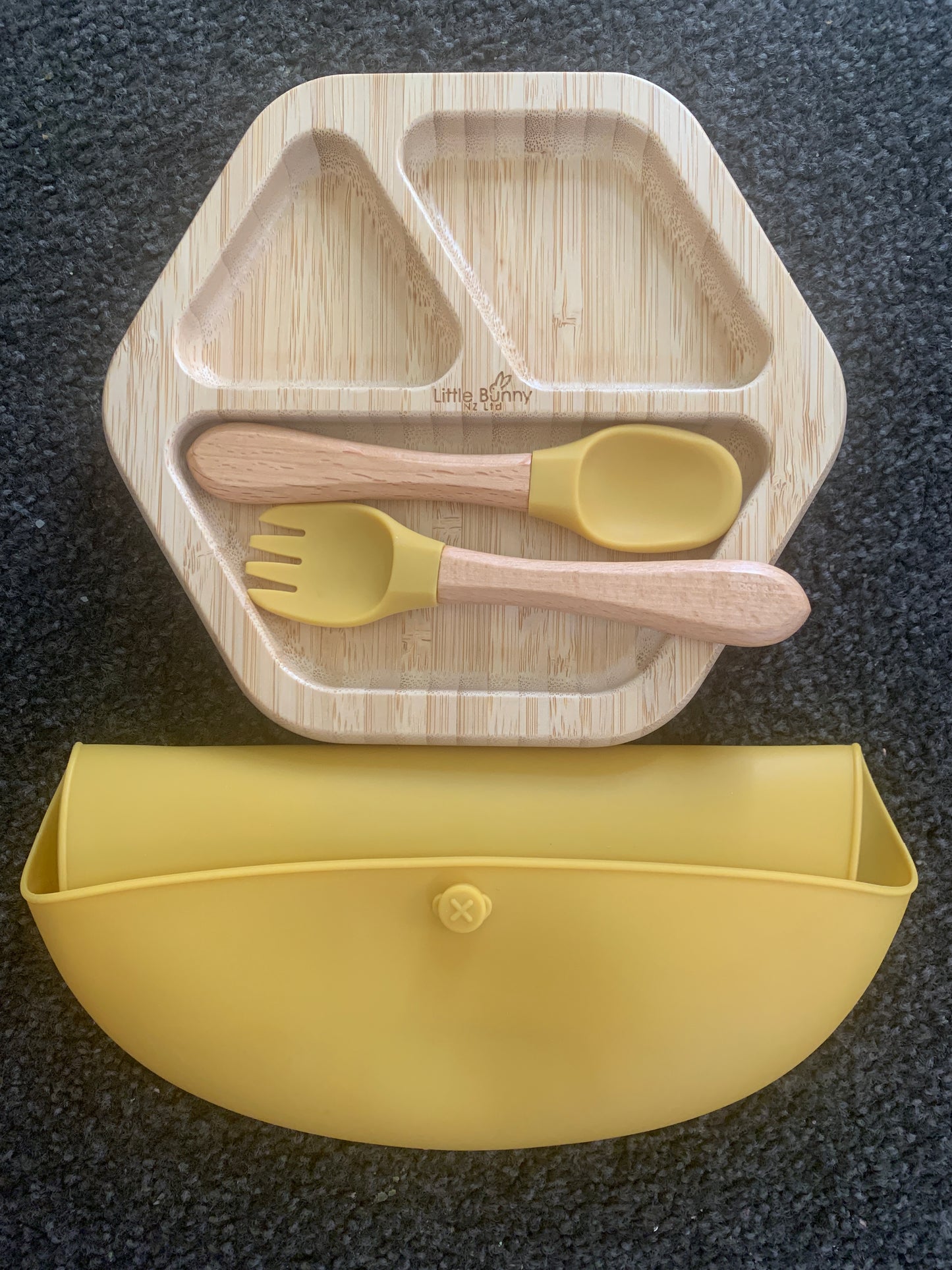 **50% OFF at Checkout. Hexagon Bamboo Plate, Spoon&F ork with Bib set