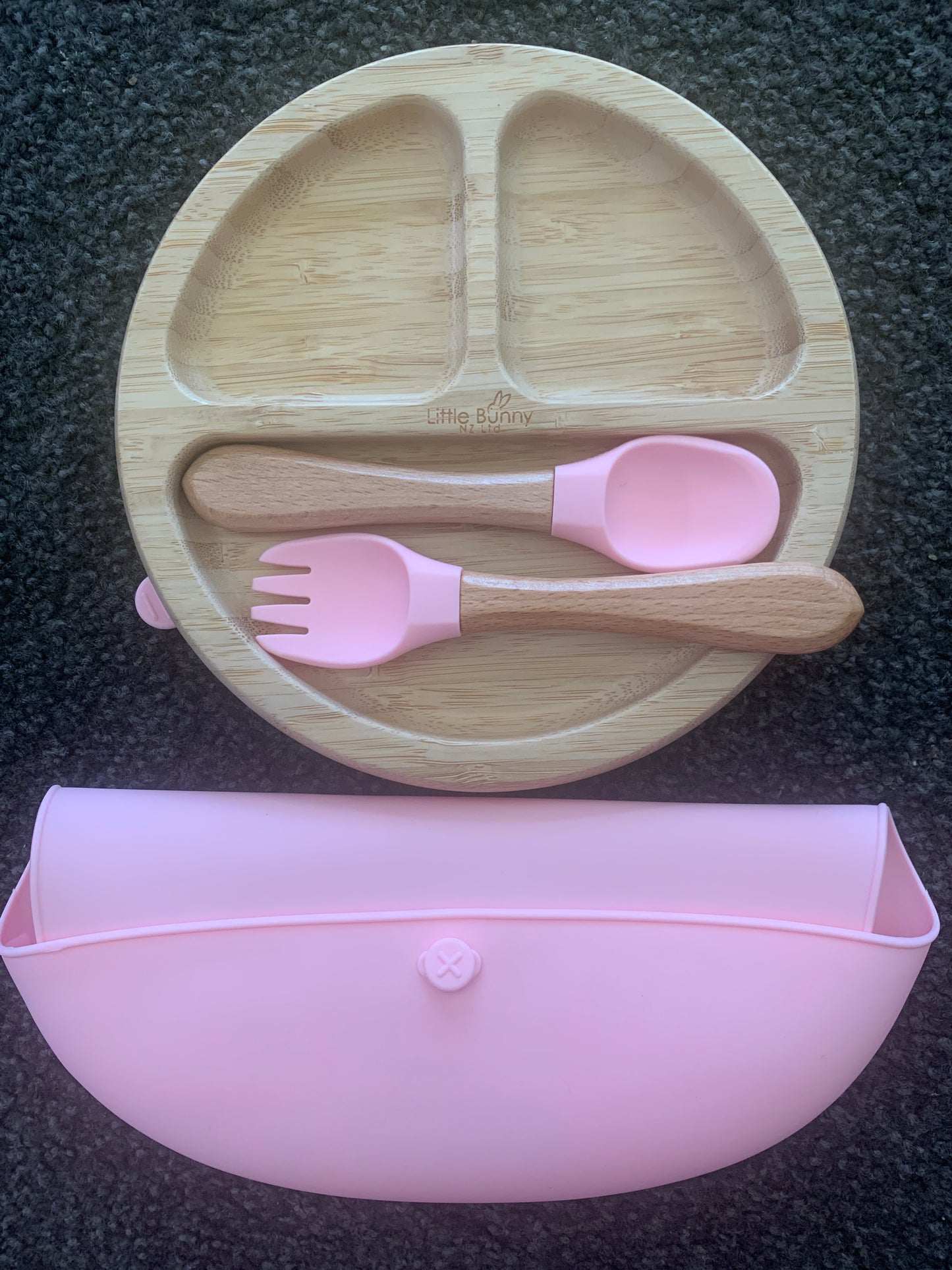 **50% OFF at Checkout. Round Bamboo Plate, Spoon & Fork with Bib Set