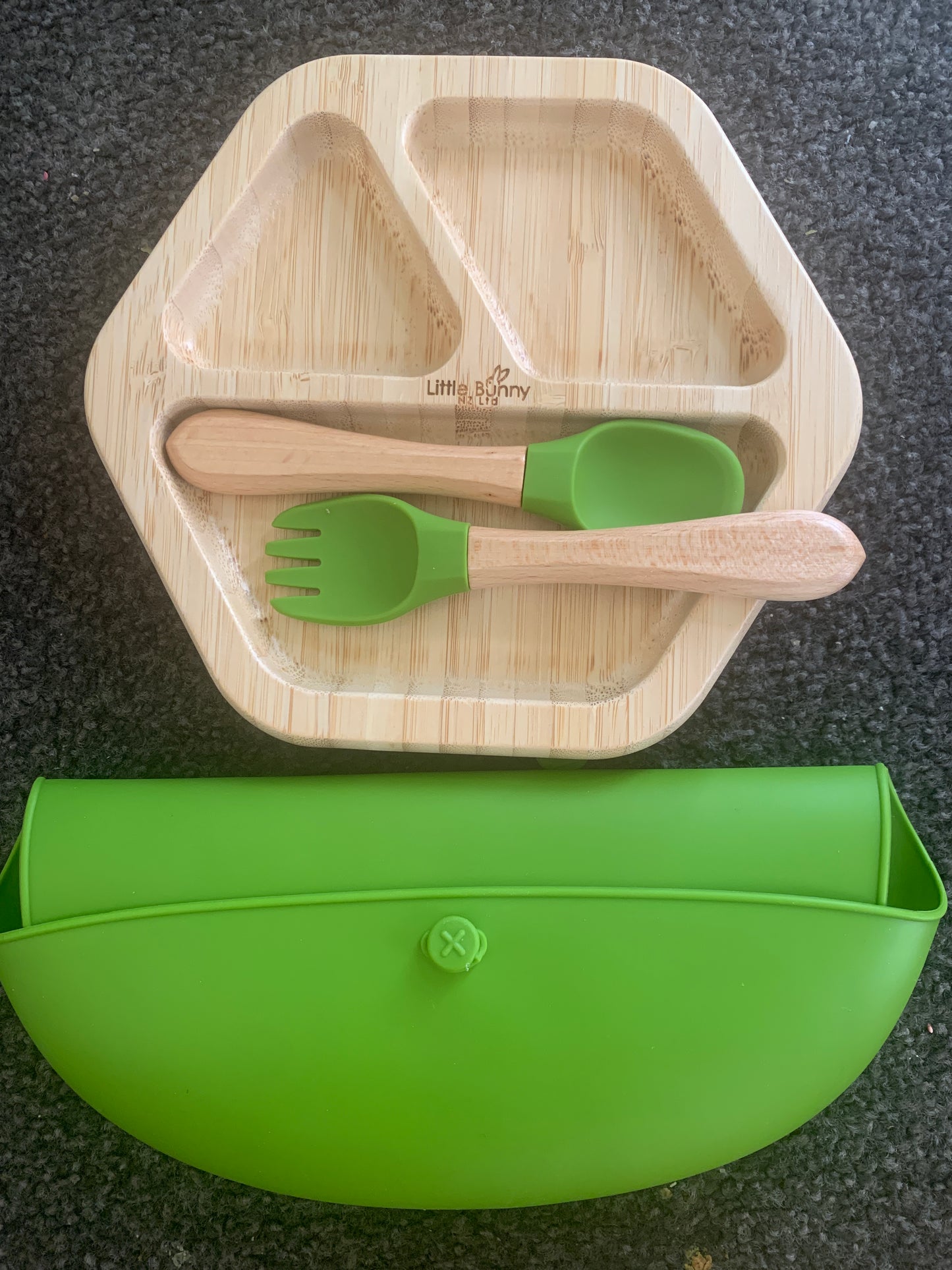 **50% OFF at Checkout. Hexagon Bamboo Plate, Spoon&F ork with Bib set